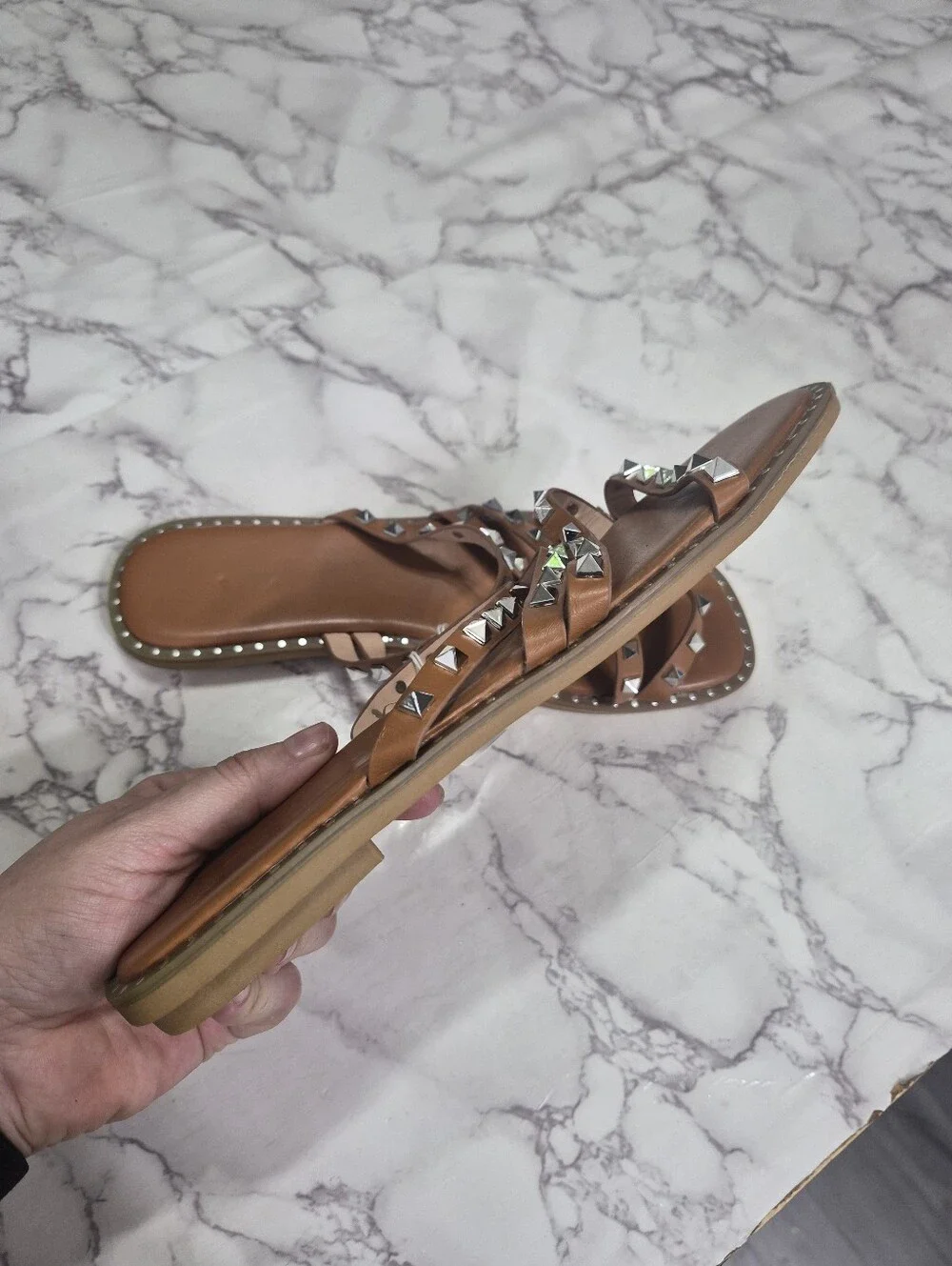 Studded Brown Slide Sandals